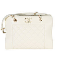 Chanel White Quilted Sheepskin Mademoiselle Medium Vintage Shopping Tote Handbag id