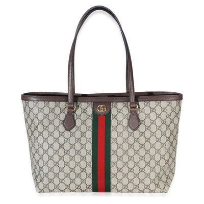 Gucci Beige GG Supreme Canvas Medium Ophidia Tote Handbag fv