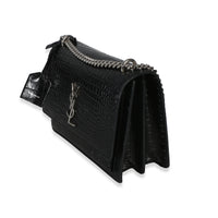 Saint Laurent Black Croc Embossed Calfskin Medium Monogram Sunset Bag Handbag 2