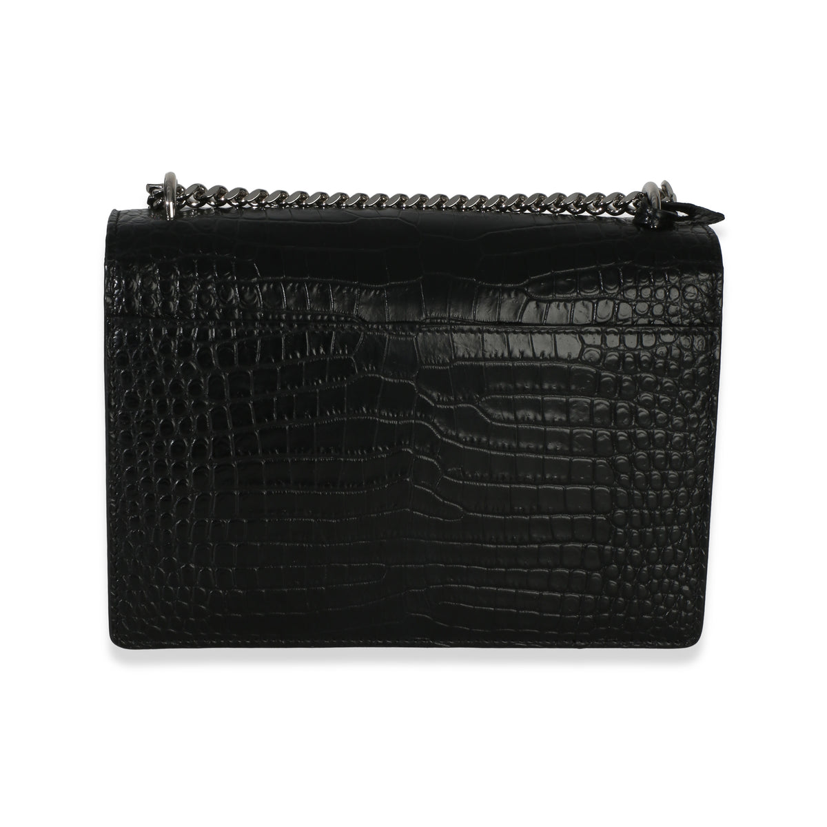 Saint Laurent Black Croc Embossed Calfskin Medium Monogram Sunset Bag Handbag 4