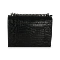 Saint Laurent Black Croc Embossed Calfskin Medium Monogram Sunset Bag Handbag 4