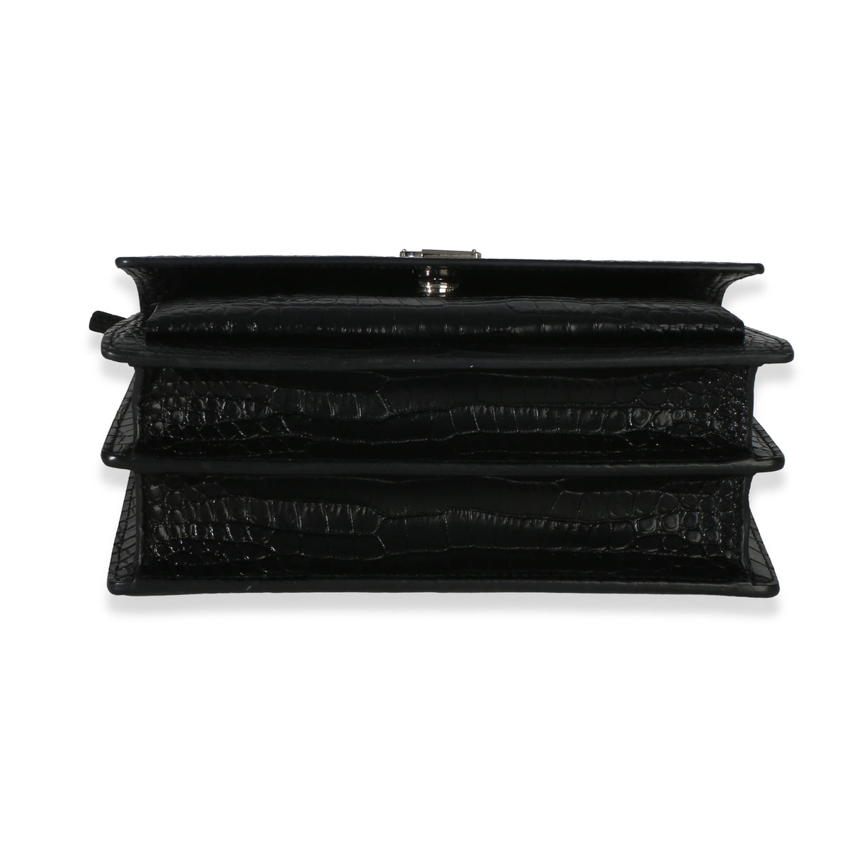 Saint Laurent Black Croc Embossed Calfskin Medium Monogram Sunset Bag Handbag 5