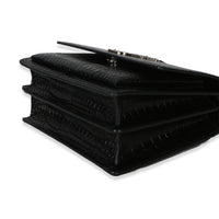 Saint Laurent Black Croc Embossed Calfskin Medium Monogram Sunset Bag Handbag 6
