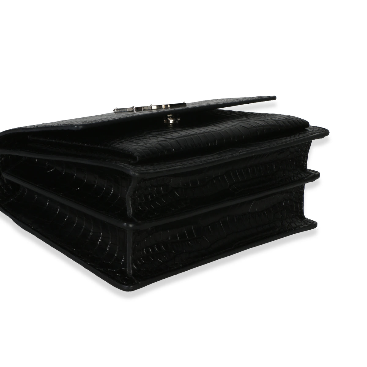 Saint Laurent Black Croc Embossed Calfskin Medium Monogram Sunset Bag Handbag 7