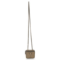 Chanel Black Beige Raffia Jute Striped Mini Vanity Case With Chain Handbag av