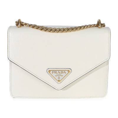 Prada White Saffiano Lux Envelope Chain Flap Bag Handbag fv