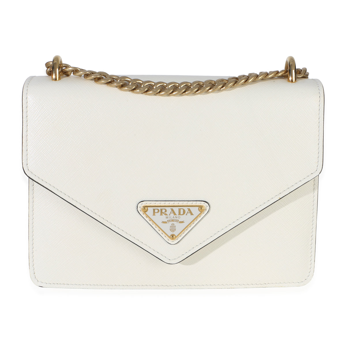 Prada White Saffiano Lux Envelope Chain Flap Bag Handbag fv