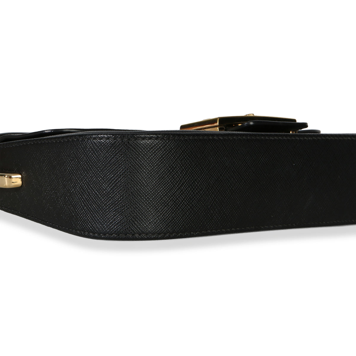 Prada Black Saffiano Lux Leather Embleme Flap Shoulder Bag Handbag clasp