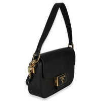 Prada Black Saffiano Lux Leather Embleme Flap Shoulder Bag Handbag pv