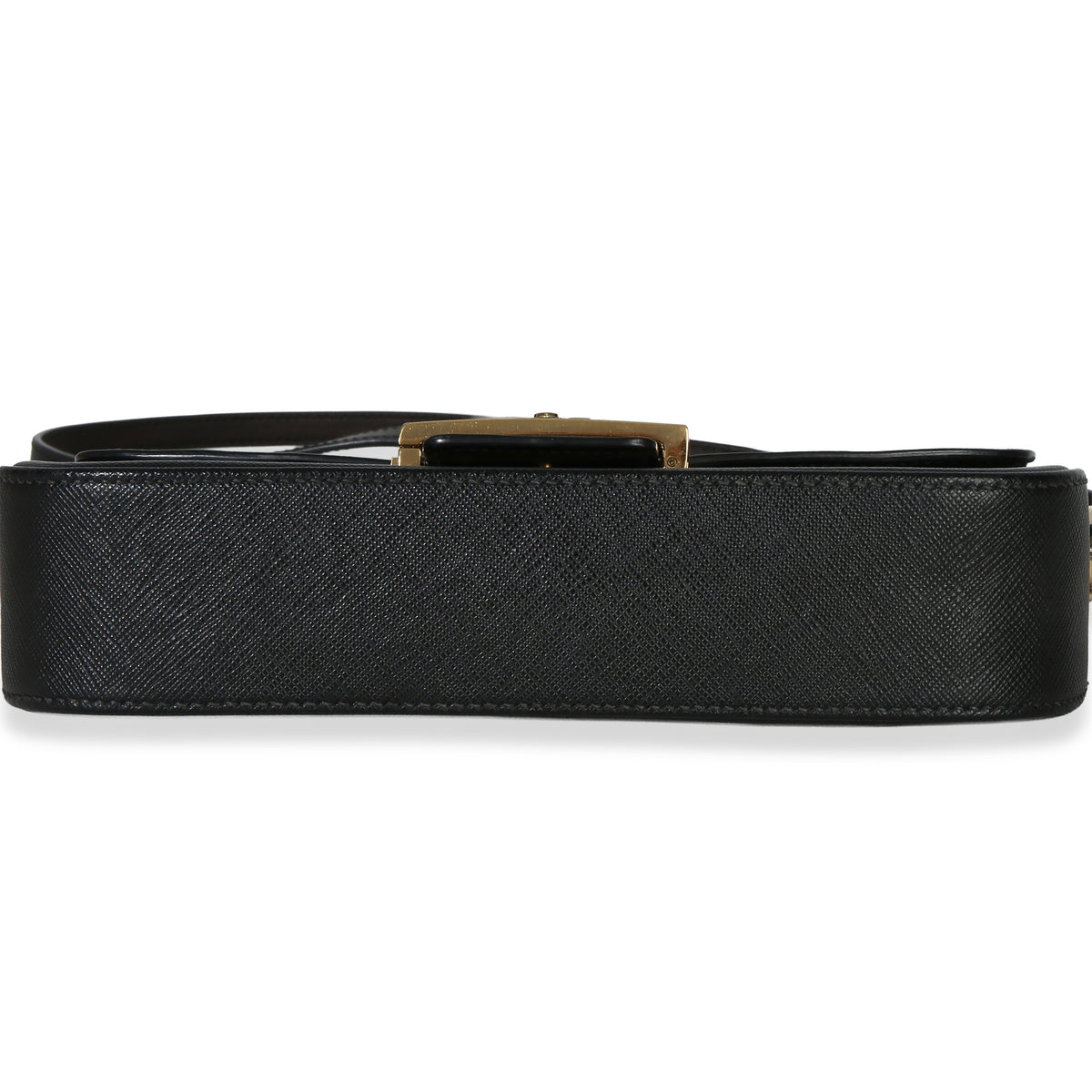 Prada Black Saffiano Lux Leather Embleme Flap Shoulder Bag Handbag stamp