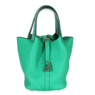 Hermès Vert Jade Menthe Clemence Matte Alligator Touch Picotin Lock 18 PHW Handbag fv