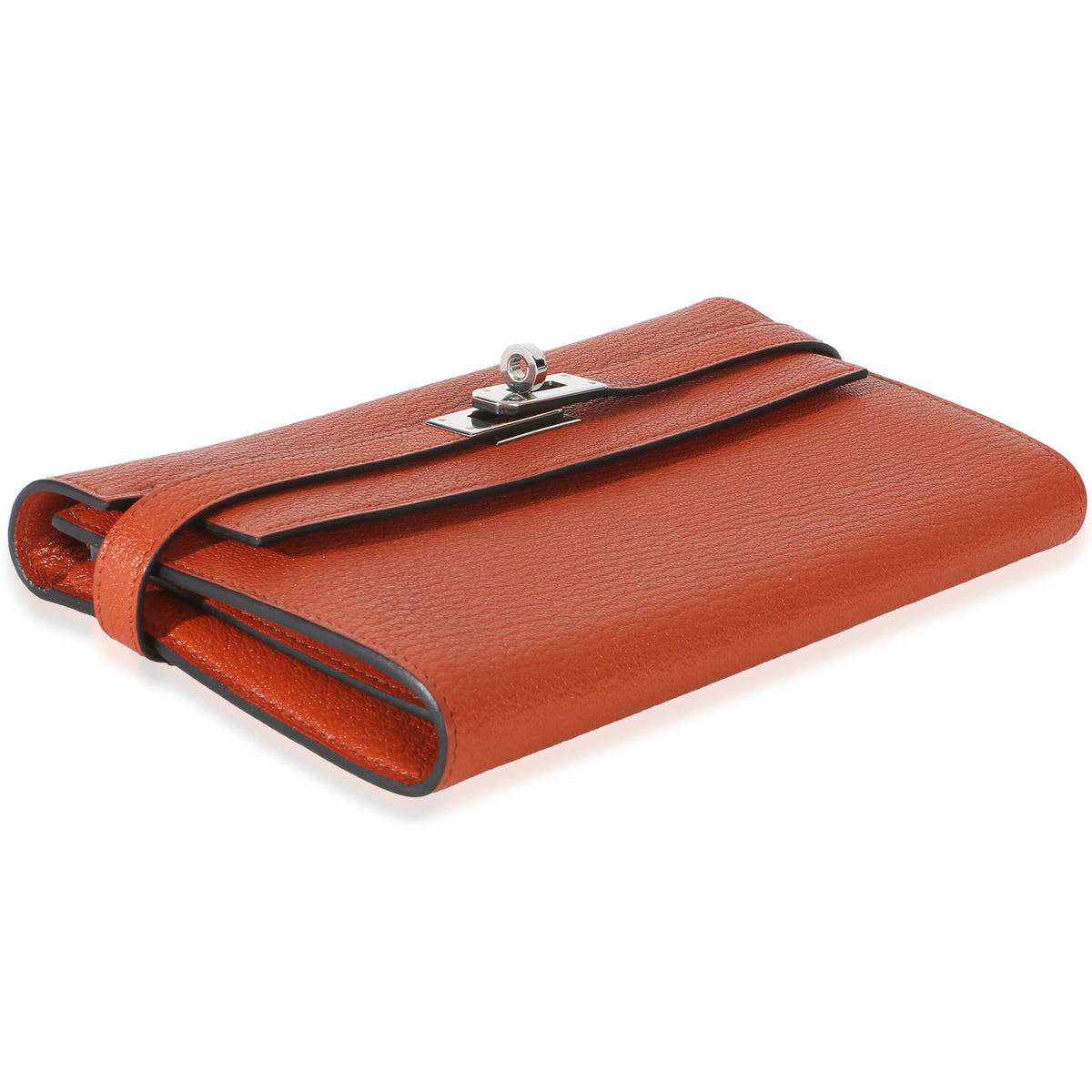 Hermès Brique Chevre Mysore Kelly Longue Wallet PHW Wallet clasp