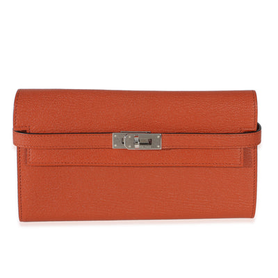 Hermès Brique Chevre Mysore Kelly Longue Wallet PHW Wallet fv