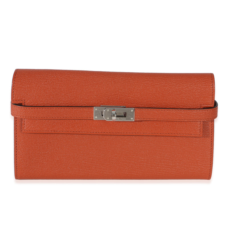 Hermès Brique Chevre Mysore Kelly Longue Wallet PHW Wallet id