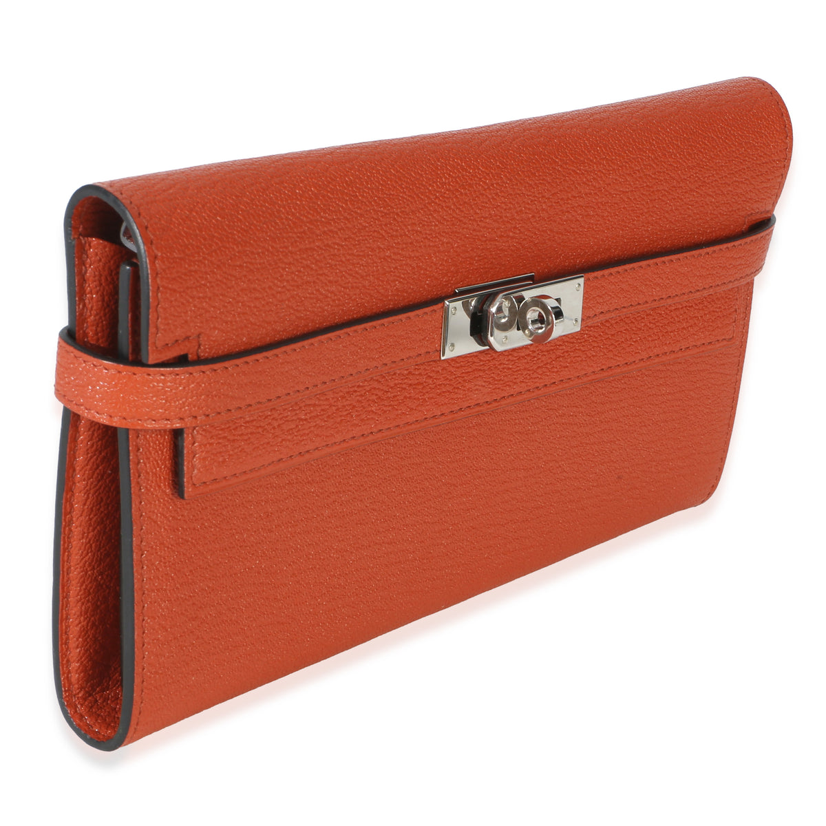 Hermès Brique Chevre Mysore Kelly Longue Wallet PHW Wallet pv