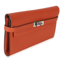 Hermès Brique Chevre Mysore Kelly Longue Wallet PHW Wallet pv
