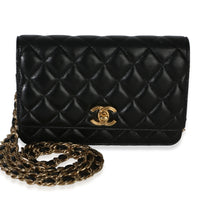Chanel Black Shiny Calfskin CC Wallet on Chain Handbag fv