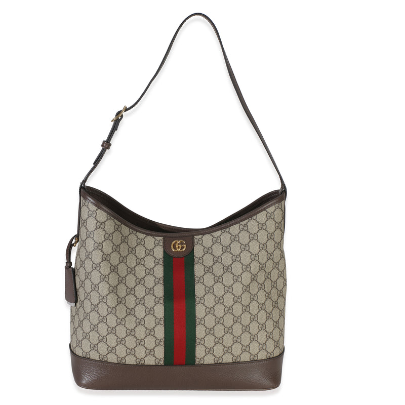 Gucci Beige Ebony GG Supreme Monogram Textured Dollar Calfskin Web Large Ophidia Handbag fv