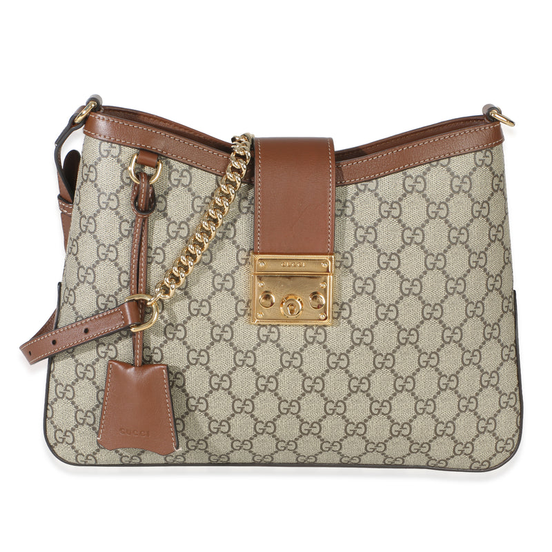 Gucci Beige Ebony GG Supreme Monogram Canvas Medium Padlock Shoulder Bag Handbag fv