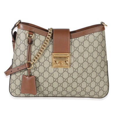 Gucci Beige Ebony GG Supreme Monogram Canvas Medium Padlock Shoulder Bag Handbag fv