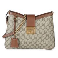 Gucci Beige Ebony GG Supreme Monogram Canvas Medium Padlock Shoulder Bag Handbag fv