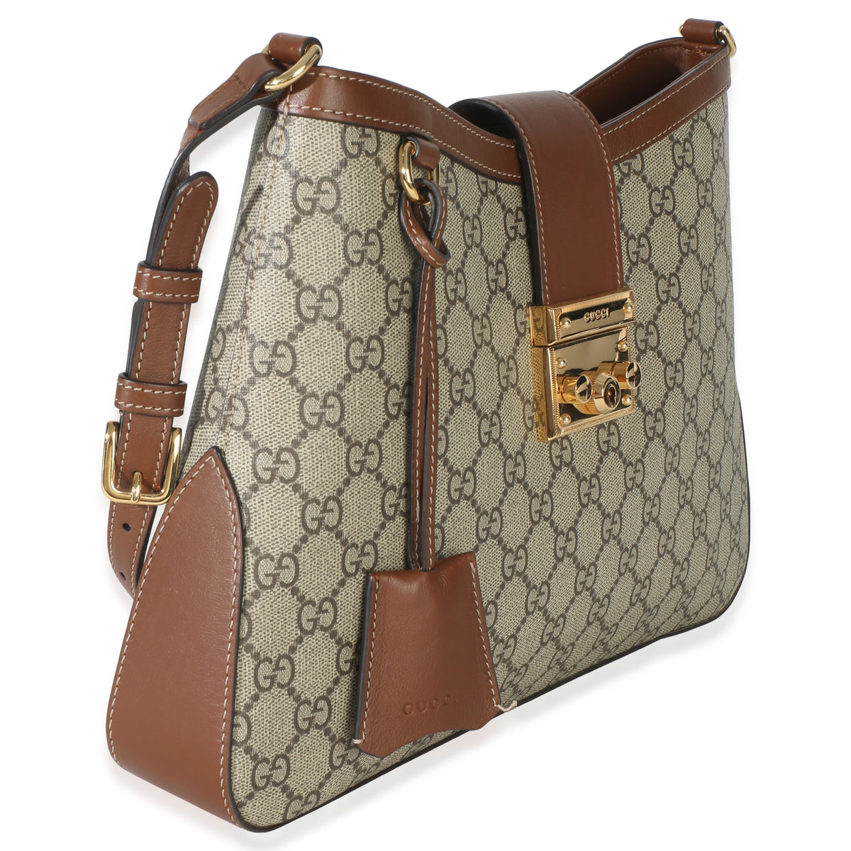 Gucci Beige Ebony GG Supreme Monogram Canvas Medium Padlock Shoulder Bag Handbag pv