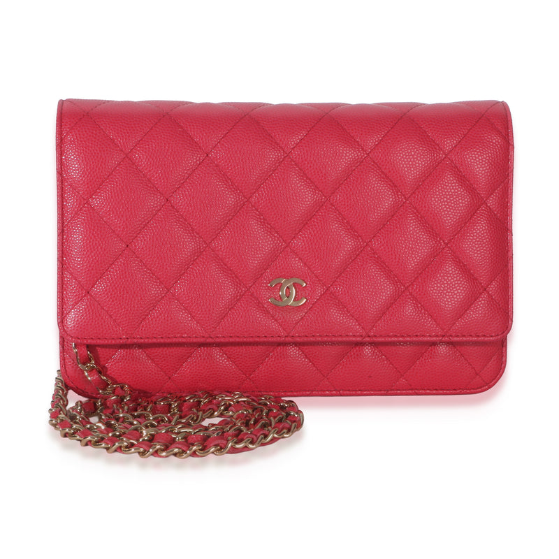 Chanel Dark Pink Quilted Caviar Wallet On Chain Handbag fv