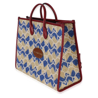 Gucci Red Blue Multicolor 'The Hamptons' GG Raffia Large Tote Handbag 2