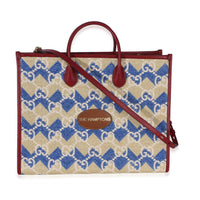 Gucci Red Blue Multicolor 'The Hamptons' GG Raffia Large Tote Handbag fv