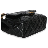 Chanel Black Quilted Shiny Crumpled Calfskin Small Wavy CC Hobo Handbag av