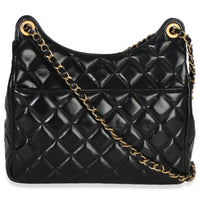 Chanel Black Quilted Shiny Crumpled Calfskin Small Wavy CC Hobo Handbag bv