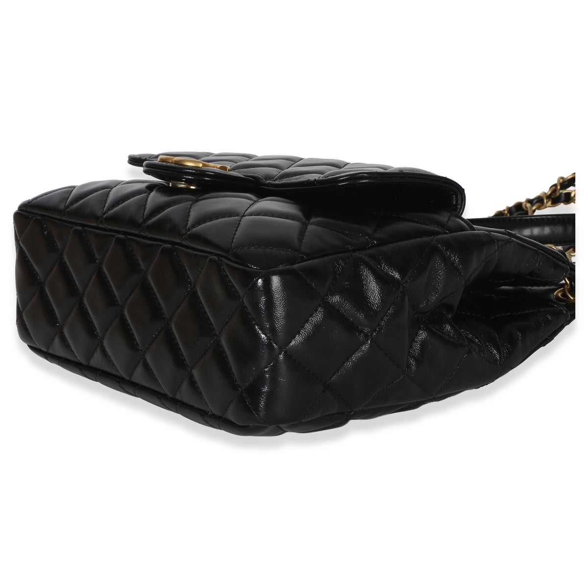 Chanel Black Quilted Shiny Crumpled Calfskin Small Wavy CC Hobo Handbag clasp