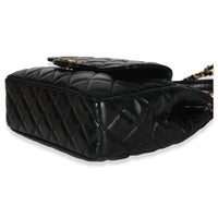 Chanel Black Quilted Shiny Crumpled Calfskin Small Wavy CC Hobo Handbag clasp