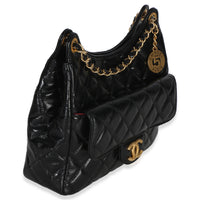 Chanel Black Quilted Shiny Crumpled Calfskin Small Wavy CC Hobo Handbag pv