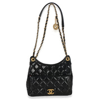 Chanel Black Quilted Shiny Crumpled Calfskin Small Wavy CC Hobo Handbag stamp