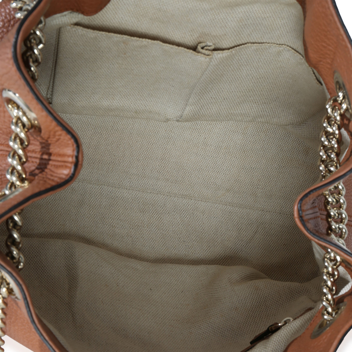 Gucci Brown Pebbled Calfskin Medium Soho Chain Tote Handbag av