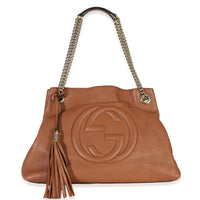 Gucci Brown Pebbled Calfskin Medium Soho Chain Tote Handbag fv