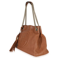 Gucci Brown Pebbled Calfskin Medium Soho Chain Tote Handbag sv