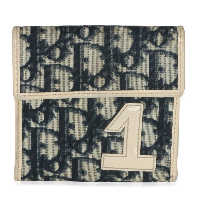 Christian Dior Vintage Blue White Diorissimo Canvas 1 Trifold Wallet Wallet fv