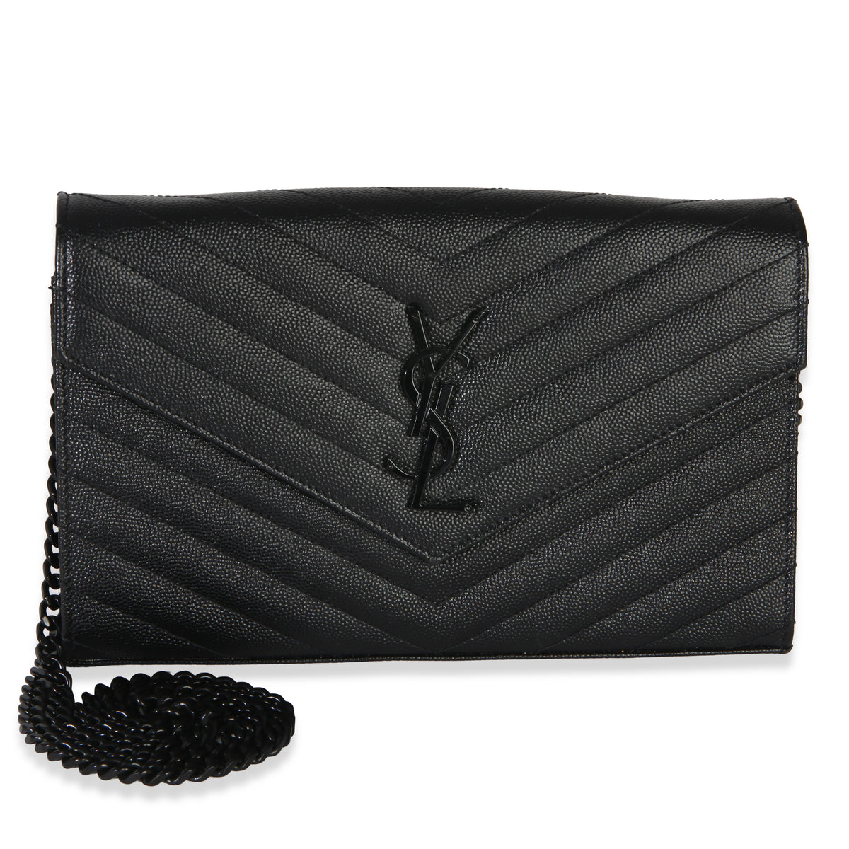 Saint Laurent Black Grain De Poudre Cassandre Chain Wallet Handbag id