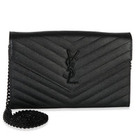 Saint Laurent Black Grain De Poudre Cassandre Chain Wallet Handbag id
