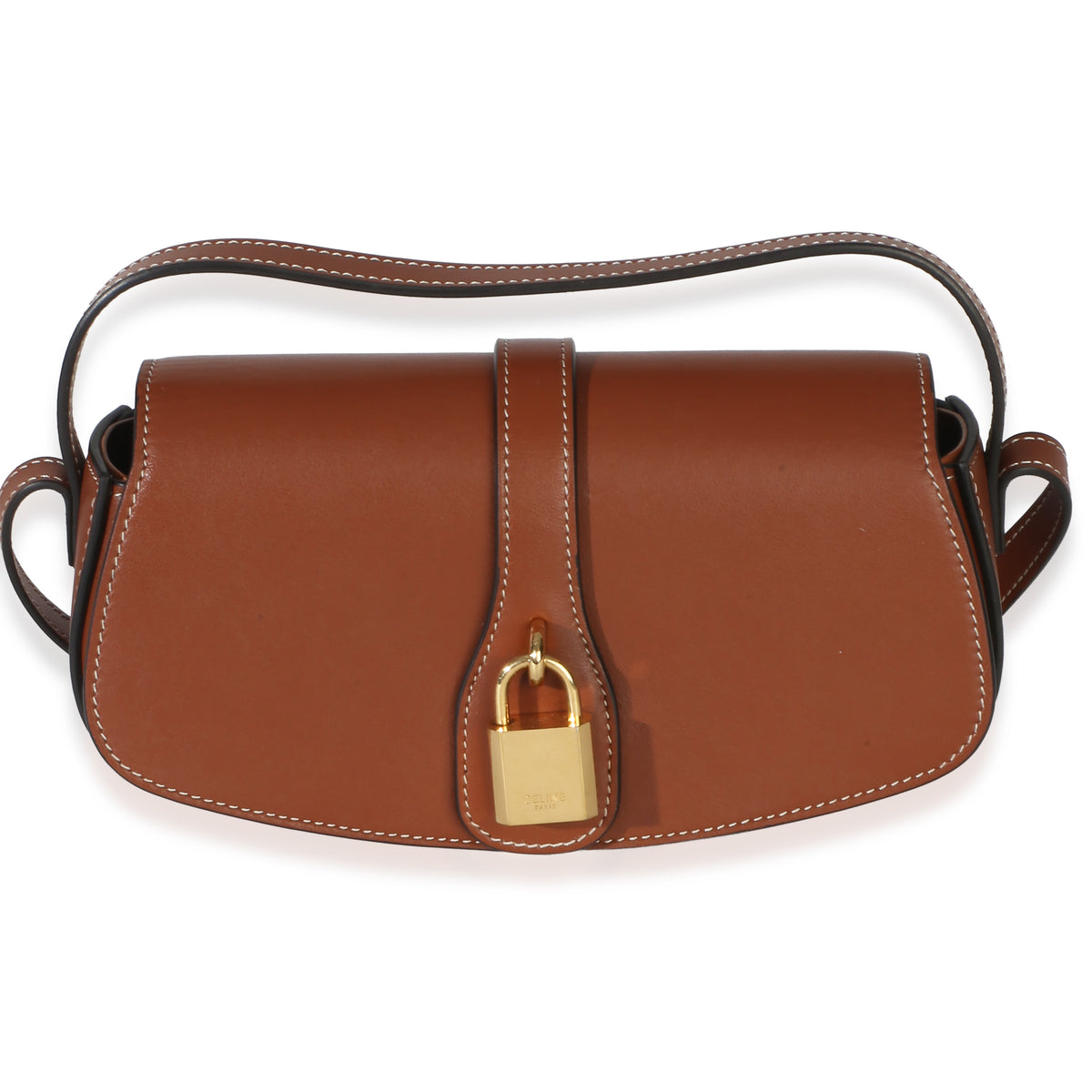 Celine Brown Smooth Calfskin Tabou Clutch On Strap Handbag fv