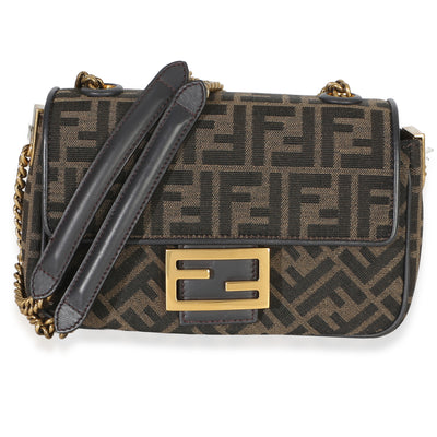 Fendi Brown FF Jacquard Fabric Mini Baguette Bag Handbag id