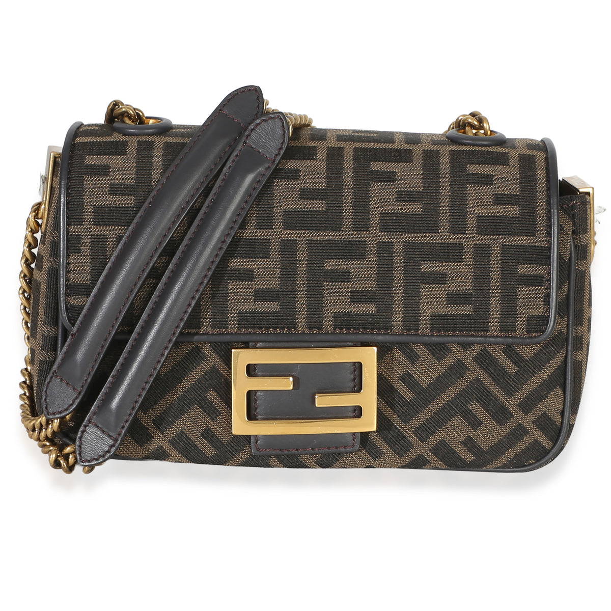 Fendi Brown FF Jacquard Fabric Mini Baguette Bag Handbag id