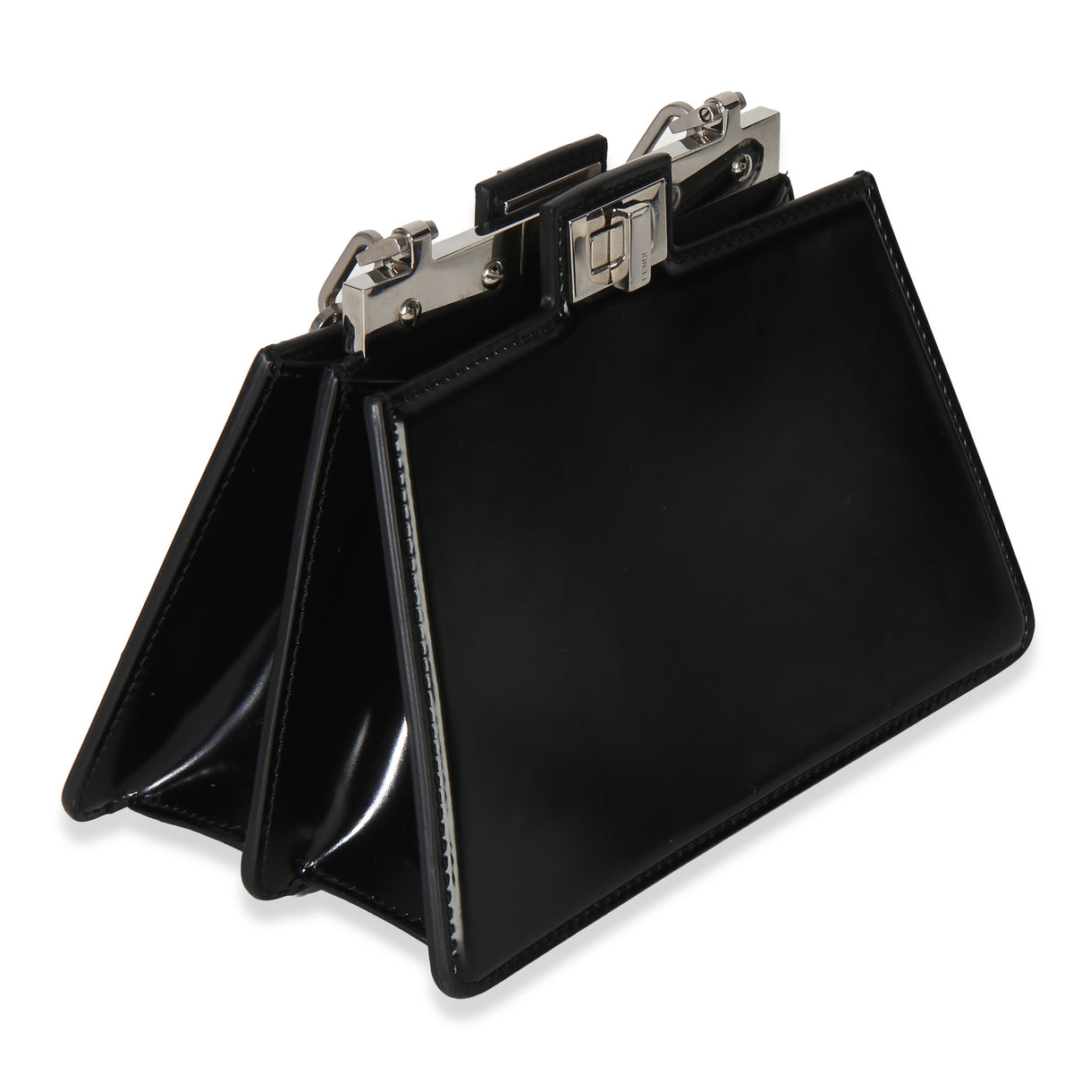 Fendi Black Patent Petite Peekaboo Cut Chain Shoulder Bag Handbag 3