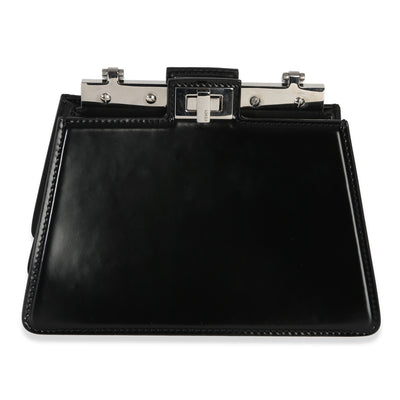 Fendi Black Patent Petite Peekaboo Cut Chain Shoulder Bag Handbag fv