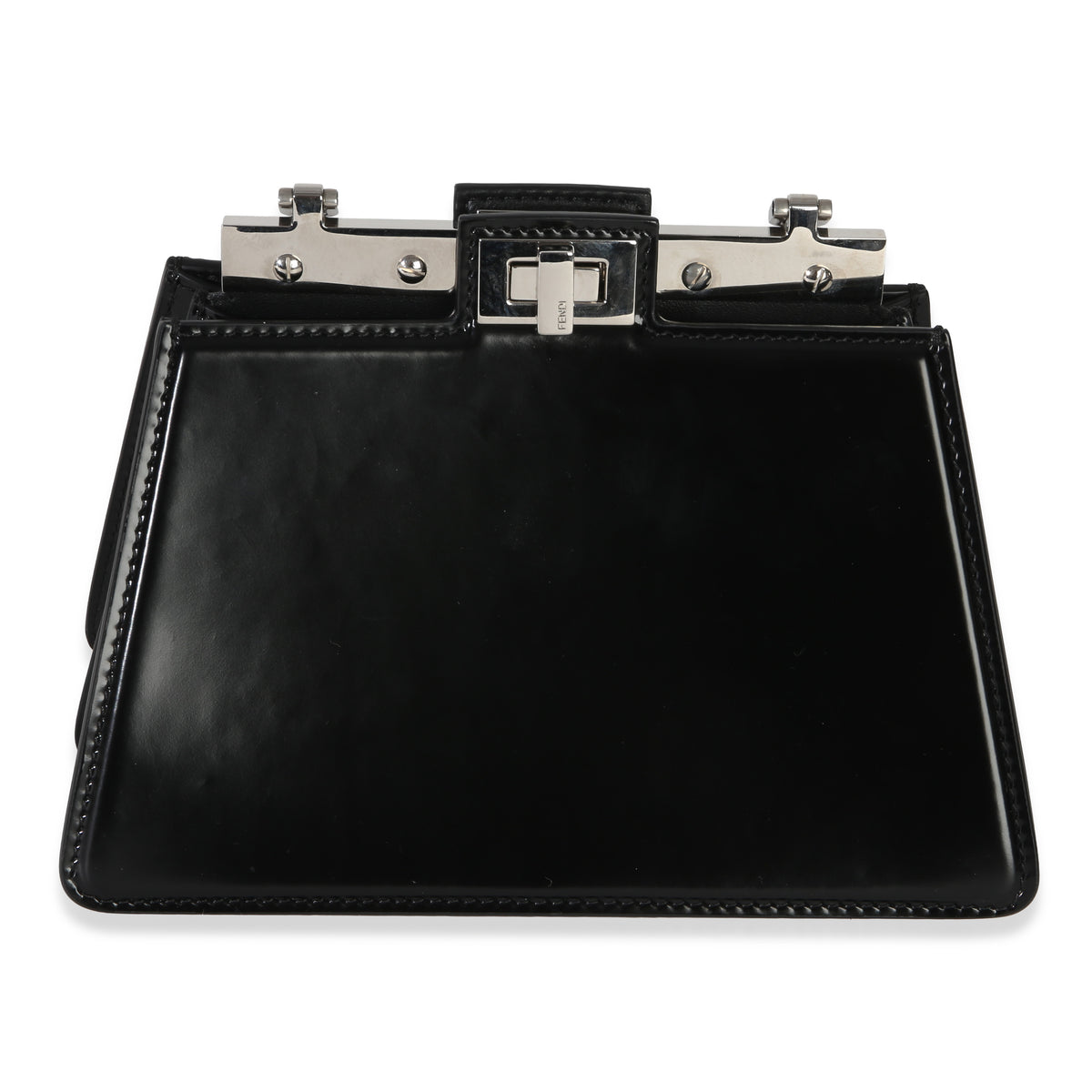 Fendi Black Patent Petite Peekaboo Cut Chain Shoulder Bag Handbag fv