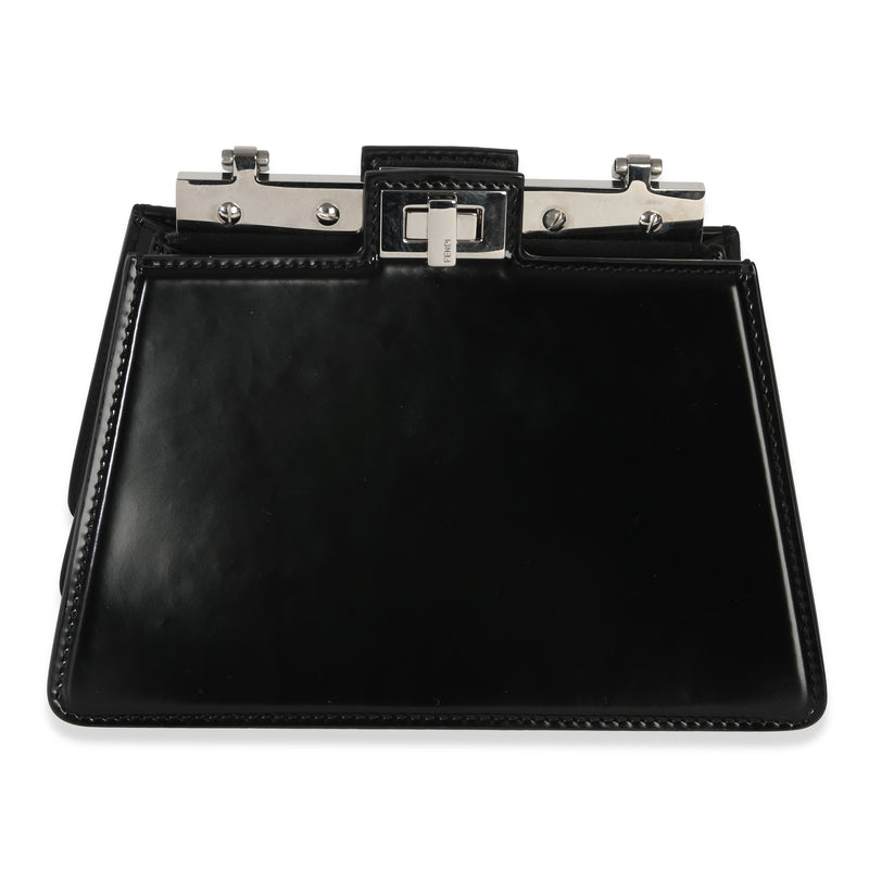 Fendi Black Patent Petite Peekaboo Cut Chain Shoulder Bag Handbag fv