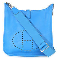 Hermès Bleu Hydra Clemence Evelyne 33 GM PHW Handbag fv