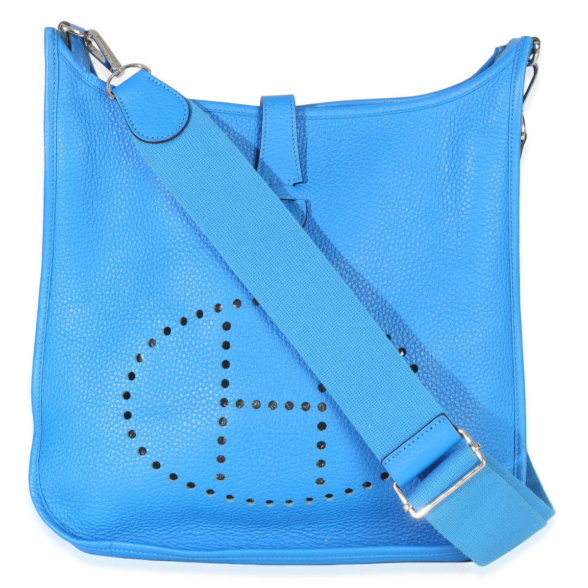 Hermès Bleu Hydra Clemence Evelyne 33 GM PHW Handbag fv